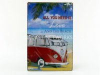 PLAQUE METAL VOLSKWAGEN COMBI ALL YOU NEED IS LOVE