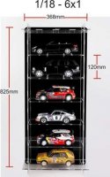 Vitrine Acrylic Multicase pour 6x  1-18 miniatures long 36, 8cm, large 12.50cm, haut 825cm.