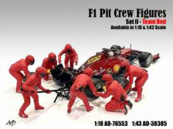 F1 Pit Crew Figures set #2, Team Red 7 figures Ferrari