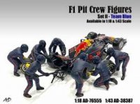 Figuren , 7 stuks , F1 Pit Crew , set II Team Blauw  ,paars