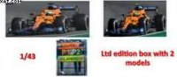 MCLAREN MCL35M N°3 + N°4 MCLAREN WINNER GP ITALY 2021 + 2nd GP ITALY 2021 W/PIT BOARD ltd1000pcs