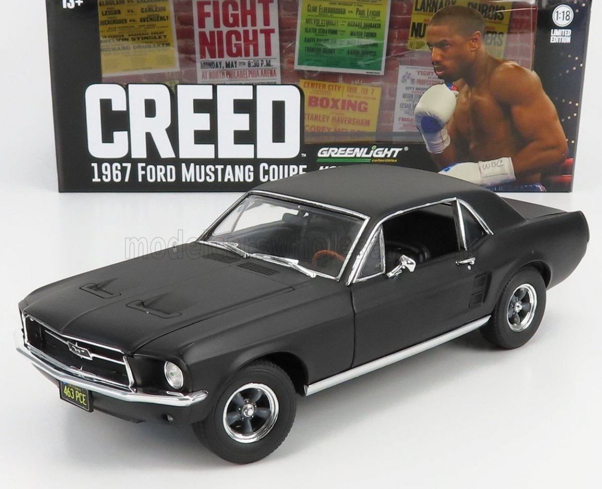 Schaalmodel Ford Usa Mustang Coupe 1967 - Adonis Creed's - Mat Zwart 1/18