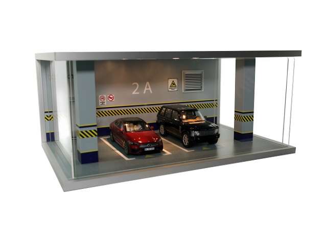 Vitrine Verlicht diorama. Model "Parkeergarage" Sc