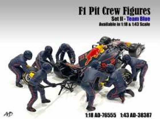 Figuren, 7 stuks, F1 Pit Crew , set II Blauw, paars Team  RED BULL decals