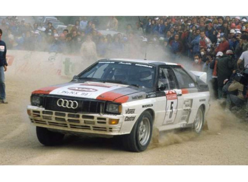 Audi Quattro A2, No.5, Rallye WM, Rallye San Remo, Zusatzscheinwerfer liegen ein, H.Mikkola/A.Hertz, 1983