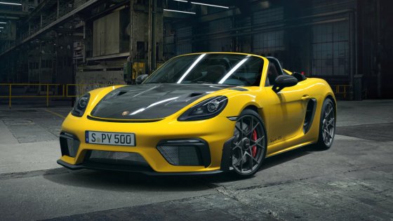 Porsche Cayman Spyder RS ​​Weissach-pakket (geel)