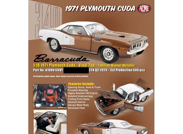 Plymouth Cuda Vinyl Top, Tahitian Walnut Metallic 