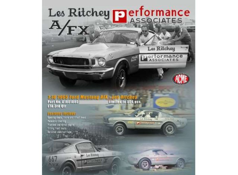 Les Ritchey Racing Schaalmodel Ford Mustang Afx Les Ritchey, Silver 1965 1/18
