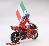DUCATI - DESMOSEDICI GP22 TEAM LENOVO N 63 WORLD CHAMPION WINNER MUGELLO ITALY MOTOGP 2022 WITH ITALIAN FLAG AND PILOT FIGURE FRANCESCO BAGNAIA
