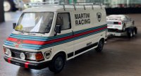 LANCIA - RALLY SET - 037 TEAM MARTINI RACING Gr.B (night version) N 1 WINNER RALLY MONTECARLO 1983 WALTER ROHRL - CHRISTIAN GEISTDORFER + FIAT 242 VAN ASSISTANCE WITH TRAILER