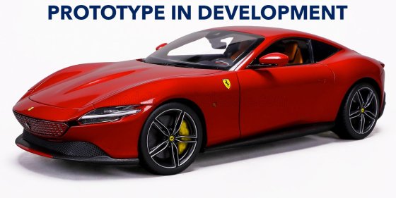 Ferrari Roma 2019 schaalmodel 1/18 Polistil Rosso Magma met vitrine