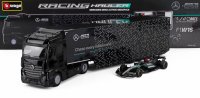 MERCEDES BENZ - ACTROS 2 GIGASPACE TRUCK CAR TRANSPORTER WITH F1 MERCEDES GP W14 TEAM MERCEDES-AMG PETRONAS FORMULA ONE N 63 SEASON 2023 GEORGE RUSSELL