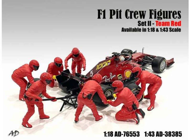 F1 Pit Crew Figures set #2, Team Red 7 figures Fer