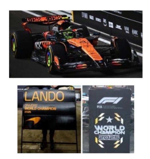 McLaren MCL39 No.4 3rd Abu Dhabi GP 2025 Lando Norris F1 Drivers' World Champion 2025 with bigger base & tyre marks & pit board