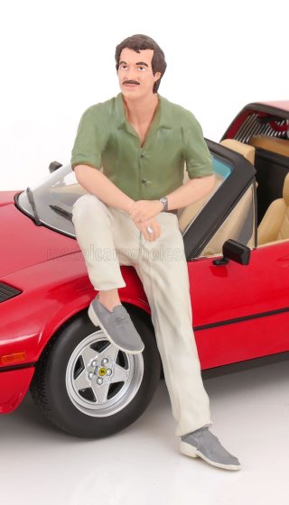 FIGURES - THOMAS STANDING FOR FERRARI 308 GTS QUATTROVALVOLE USA VERSION 1982 - GREEN BEIGE - THE SAME OF MAGNUM P.I. TV SERIES