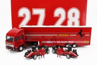 FIAT - FIAT IVECO 190 TRUCK CAR TRANSPORTER MONACO GP 1984 WITH 2X F1 FERRARI 126CK TURBO N 27 MICHELE ALBORETO - N 28 RENE ARNOUX + FIGURES AND ACCESSORIES