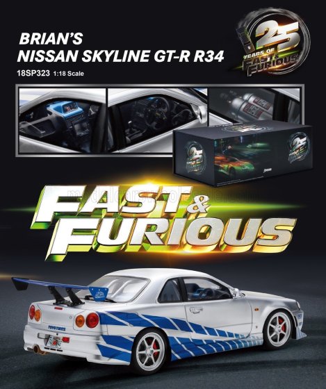 Nissan GT-R R34 1/18 Spark Fast and Furious
