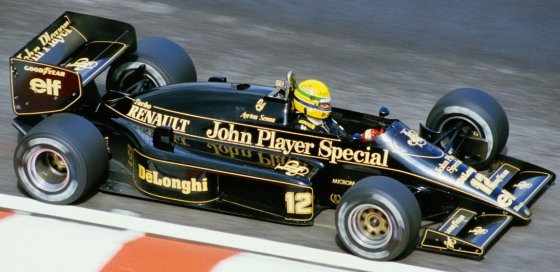 LOTUS - F1 98T RENAULT TURBO N 12 WINNER DETROIT USA GP (with pilot figure + arm raised & brazilian flag) 1986 AYRTON SENNA - BLACK GOLD