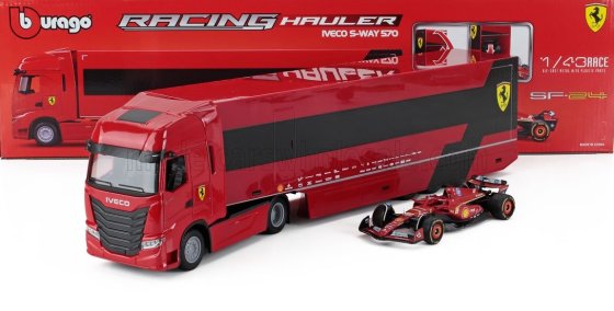 IVECO FIAT - SET TRUCK S-WAY 570 TRUCK CAR TRANSPORTER TEAM SCUDERIA FERRARI WITH F1 SF-24 N 16 SEASON 2024 CHARLES LECLERC 
