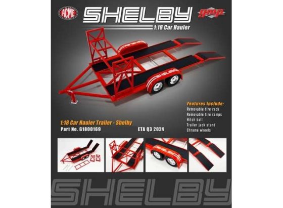 Tandem Car Trailer with Tire Rack *Shelby American*, red with white stripes